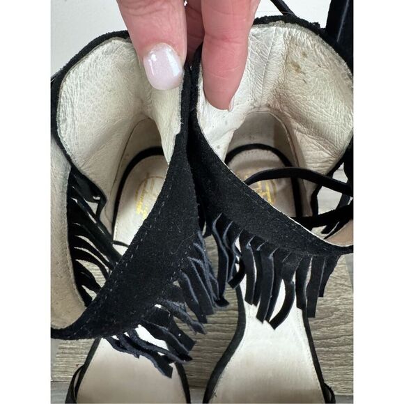 House of Harlow Mason black suede fringe heels sandals Size 10 - Picture 10 of 13